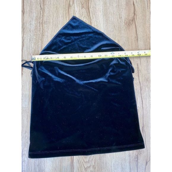 Draped Front Black Spaghetti Strap Chain Crisscross Velvet Cami Top - Picture 4 of 5